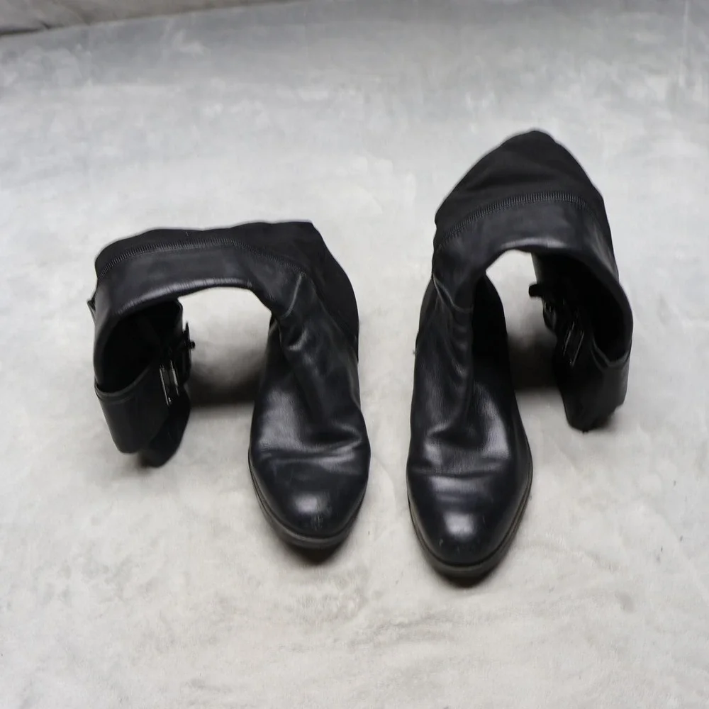 Tahari Women 8.5M Knee High Boots Black Leather Buckle Riding Classic‎ Winter